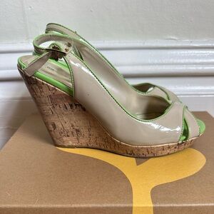 Y2K Tommy Hilfiger Cork Wedge Peep Toe Sandals 7.5 Preppy Retro